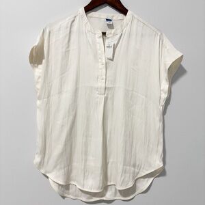 Old Navy Womens Off White Top Cap Sleeve 1/2 Button Down Popover‎ NWT Size Small